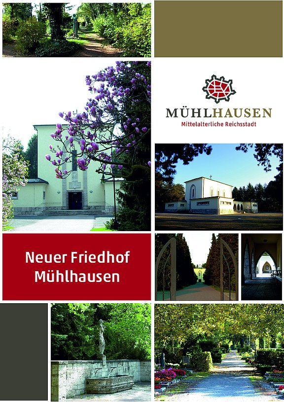 verschiedene Bereiche des Friedhofes sind gemeinsam mit dem Logo der Stadt Mühlhausen zu sehen 