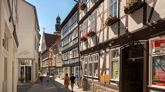 Blick in die Linsenstraße Linsenstraße in der Altstadt von Mühlhausen