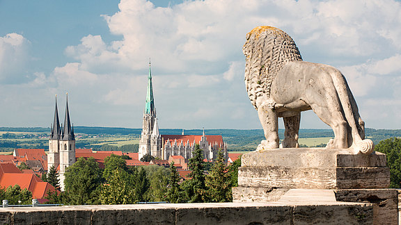 Blick auf die Stadt vom Löwendenkmal Panoramablick auf Mühlhausen mit St. Marien und Jakobikirche